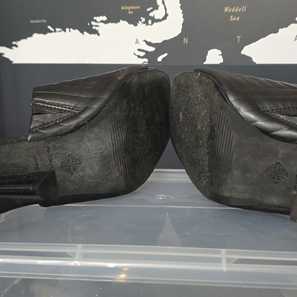 Antonio Melanie Mazie Leather Black Square Toe Mules Sandals Size 10M - Picture 4 of 6